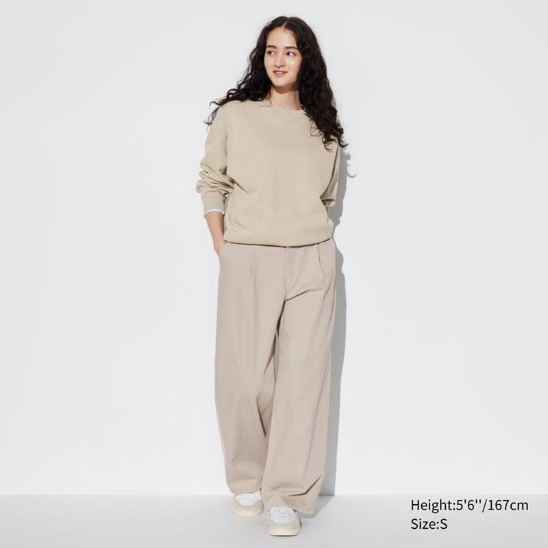 Uniqlo Drapey Denim Pleated Women Trousers Beige  US |  PRVL-18903