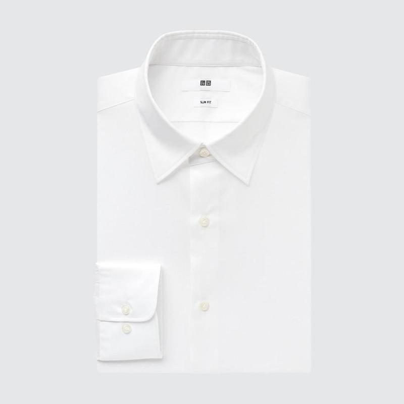 Uniqlo Easy Care Broadcloth Stretch Slim Fit (Regular Collar) Men Shirts White  US |  AZKI-29186