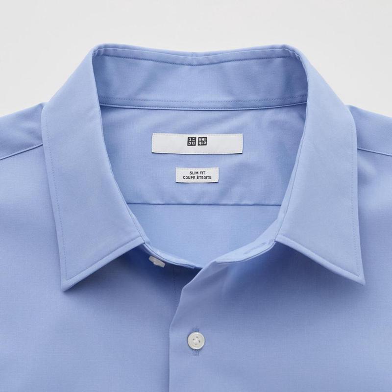 Uniqlo Easy Care Broadcloth Stretch Slim Fit (Regular Collar) Men Shirts Blue  US |  DCAR-09256