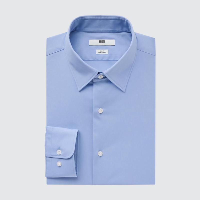 Uniqlo Easy Care Broadcloth Stretch Slim Fit (Regular Collar) Men Shirts Blue  US |  DCAR-09256