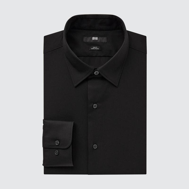 Uniqlo Easy Care Broadcloth Stretch Slim Fit (Regular Collar) Men Shirts Black  US |  OHFX-56321