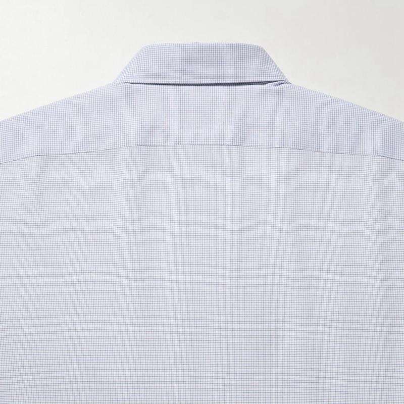 Uniqlo Easy Care Stretch Slim Fit (Check, Semi-Cutaway Collar) Men Shirts Blue  US |  UVYB-27843