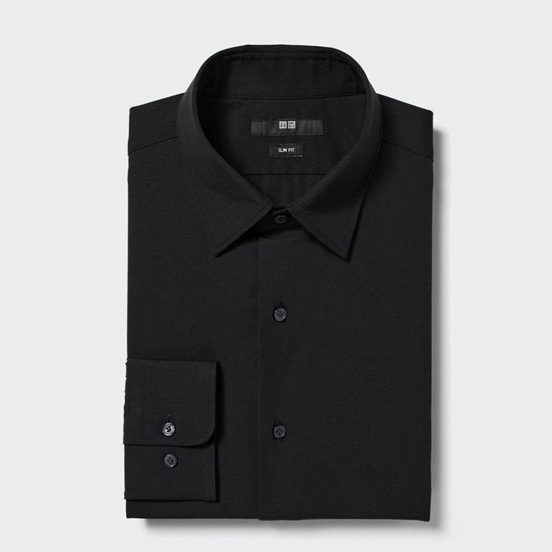 Uniqlo Easy Care Stretch Slim Fit (Regular Collar) Men Shirts Black  US |  IDPU-36802