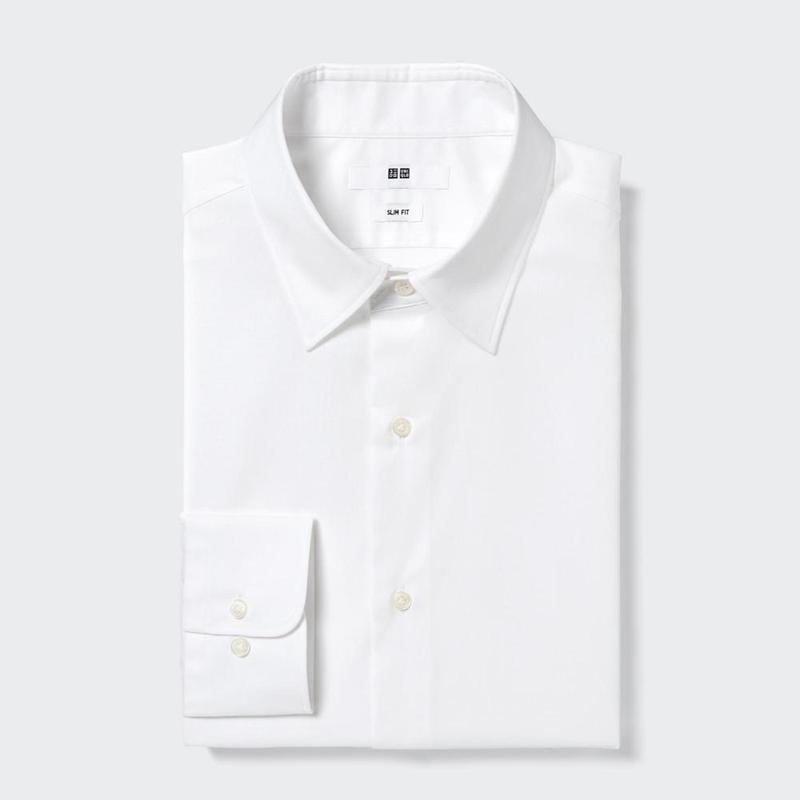 Uniqlo Easy Care Stretch Slim Fit (Regular Collar) Men Shirts White  US |  IRYV-68024