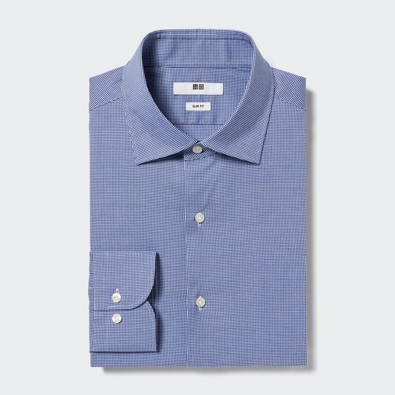 Uniqlo Easy Care Stretch Slim Fit (Stripe, Regular Collar) Men Shirts Blue  US |  KGCO-91408