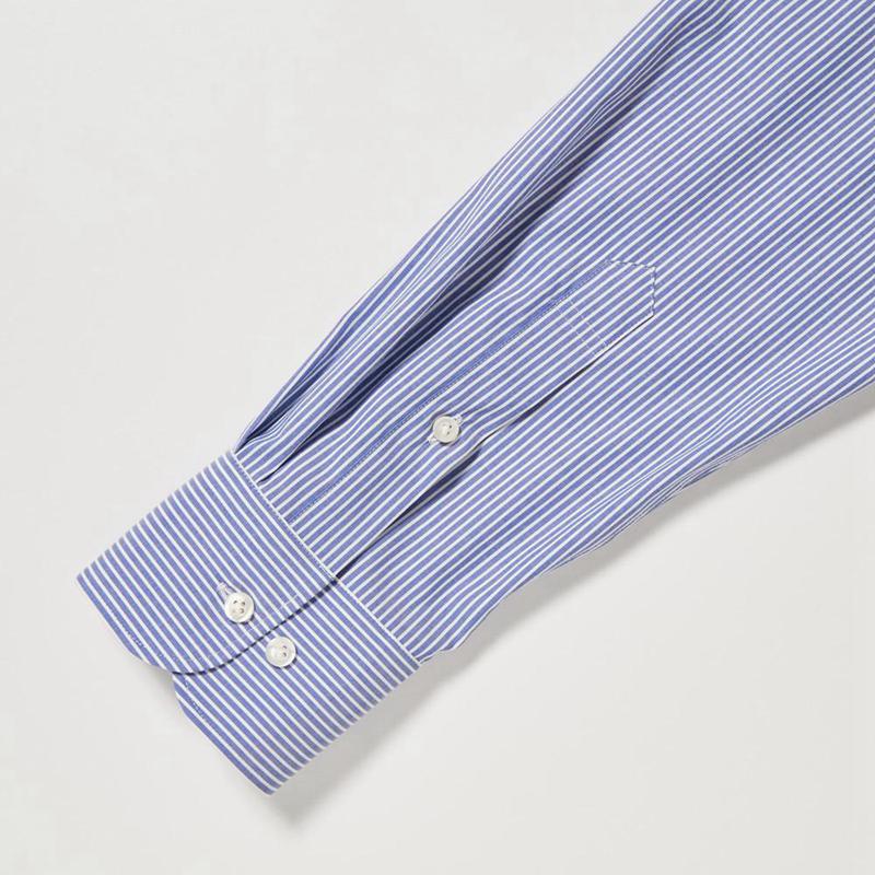 Uniqlo Easy Care Stretch Slim Fit (Stripe, Semi-Cutaway Collar) Men Shirts Blue  US |  ZANE-15096