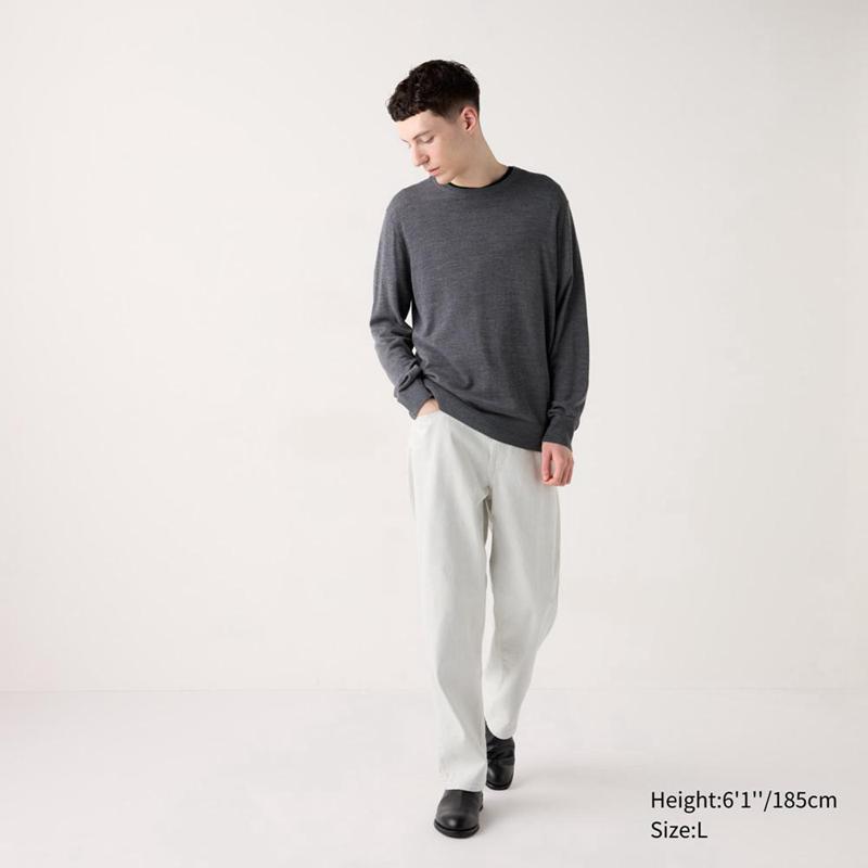 Uniqlo Extra fine merino crew neck L/S Men Sweater Grey  US |  WXMZ-06915