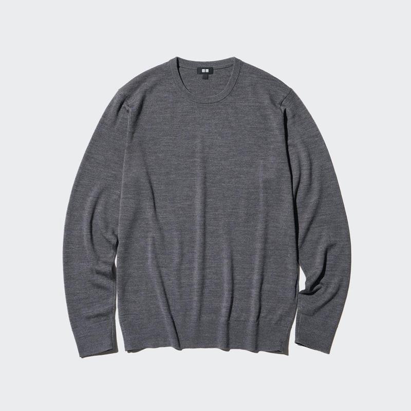 Uniqlo Extra fine merino crew neck L/S Men Sweater Grey  US |  WXMZ-06915