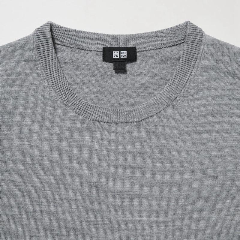 Uniqlo Extra fine merino crew neck L/S Men Sweater Grey  US |  WXMZ-06915