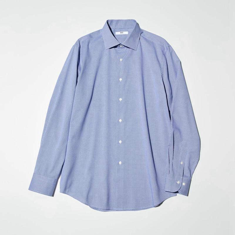 Uniqlo Fine Cloth Easy Care Regular Fit (Semi-Cutaway Collar, Check) Men Shirts Blue  US |  CMXQ-74029