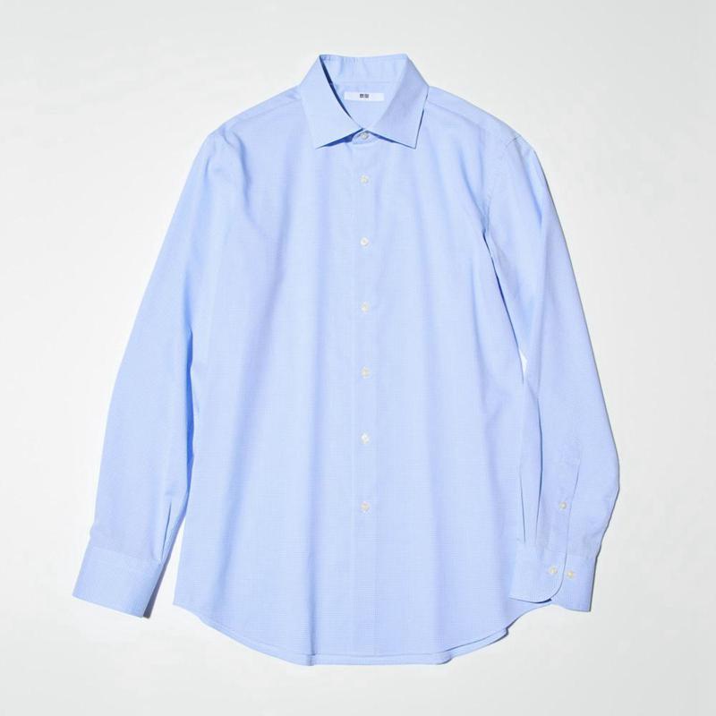 Uniqlo Fine Cloth Easy Care Regular Fit (Semi-Cutaway Collar, Check) Men Shirts Blue  US |  TDZW-79142