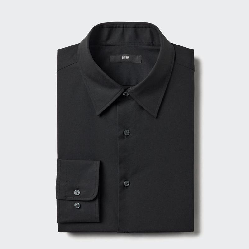 Uniqlo Fine Cloth Easy Care Regular Fit (Regular Collar, Check) Men Shirts Black  US |  UHDV-15890