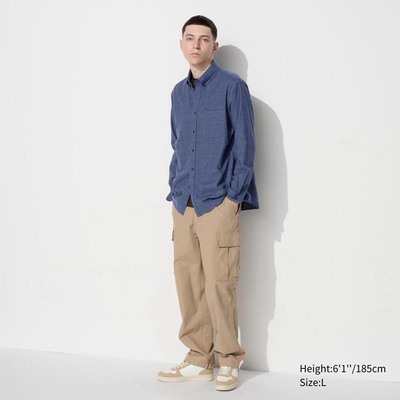 Uniqlo Flannel (Button-Down Collar, Check) Men Shirts Blue  US |  YFOT-05784