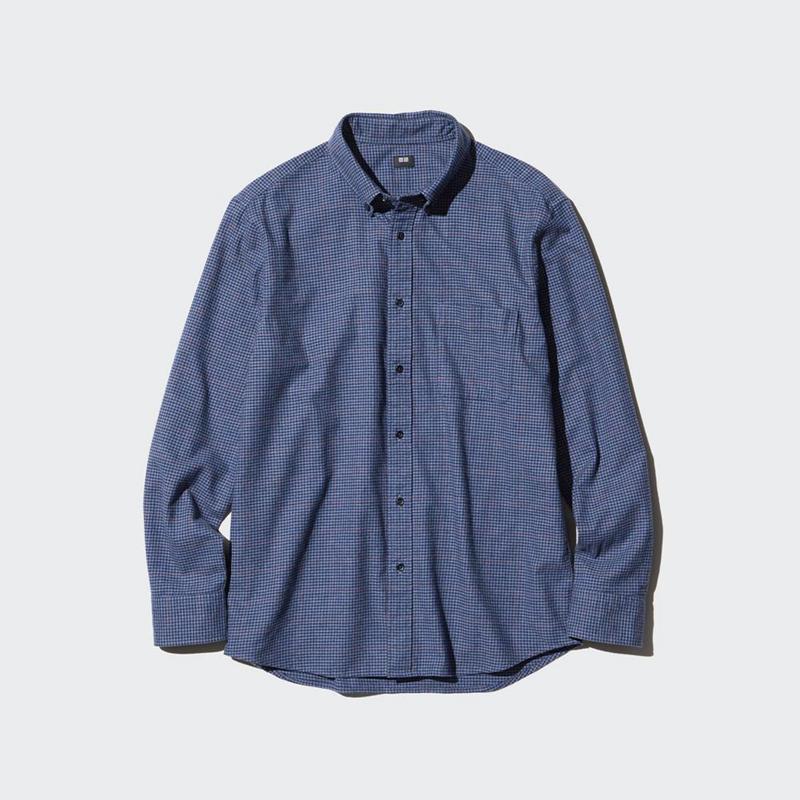 Uniqlo Flannel (Button-Down Collar, Check) Men Shirts Blue  US |  YFOT-05784