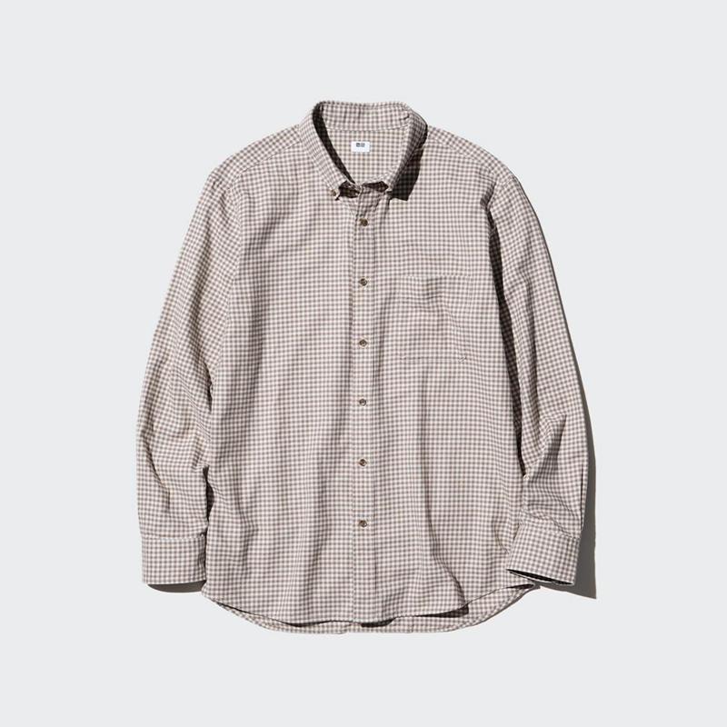 Uniqlo Flannel (Button-Down Collar, Check) Men Shirts Beige  US |  QZSB-21089