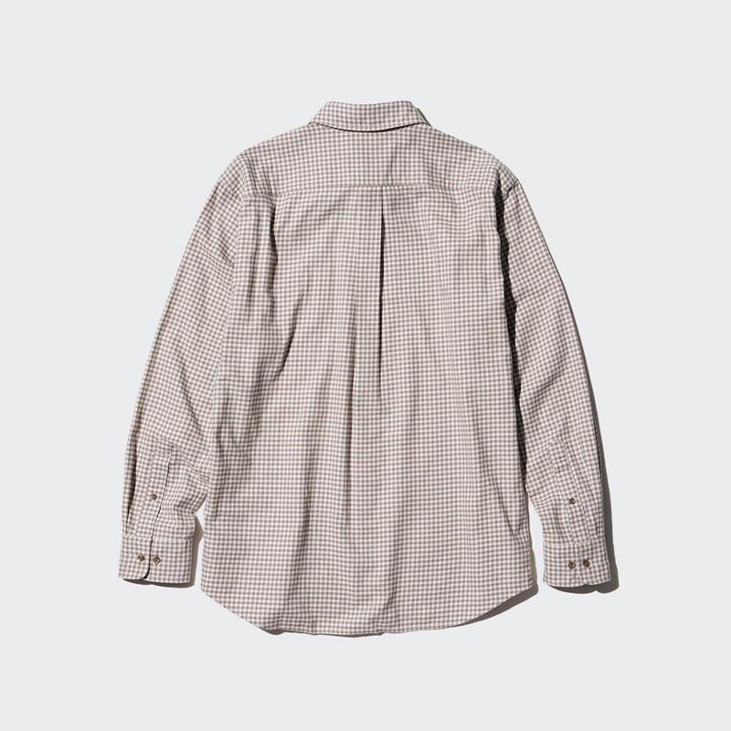 Uniqlo Flannel (Button-Down Collar, Check) Men Shirts Beige  US |  QZSB-21089