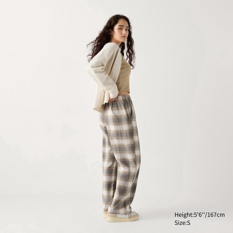 Uniqlo Flannel (Check) Women Trousers Beige  US |  JFGY-62748