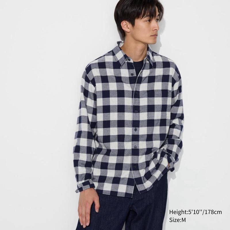 Uniqlo Flannel (Regular Collar, Check) Men Shirts Grey  US |  YFEU-69134