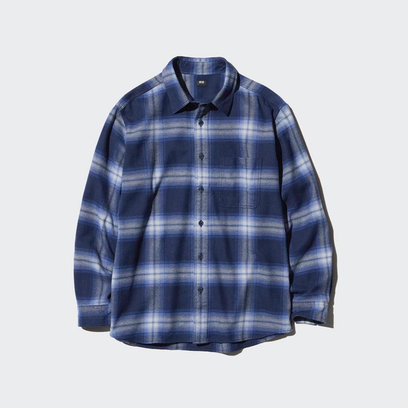 Uniqlo Flannel (Regular Collar, Check) Men Shirts Blue  US |  BAHD-47801