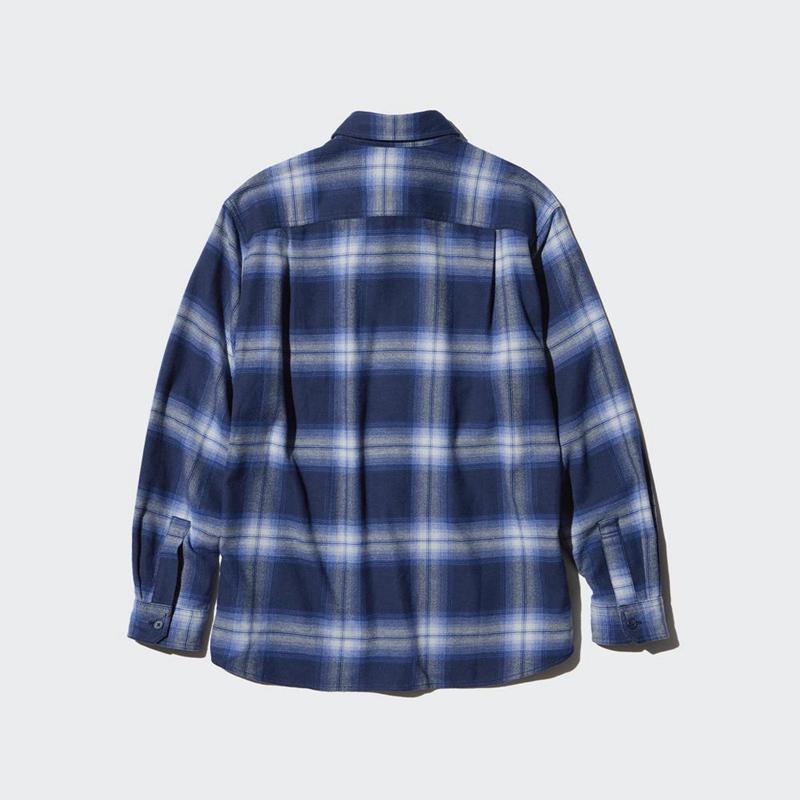 Uniqlo Flannel (Regular Collar, Check) Men Shirts Blue  US |  BAHD-47801