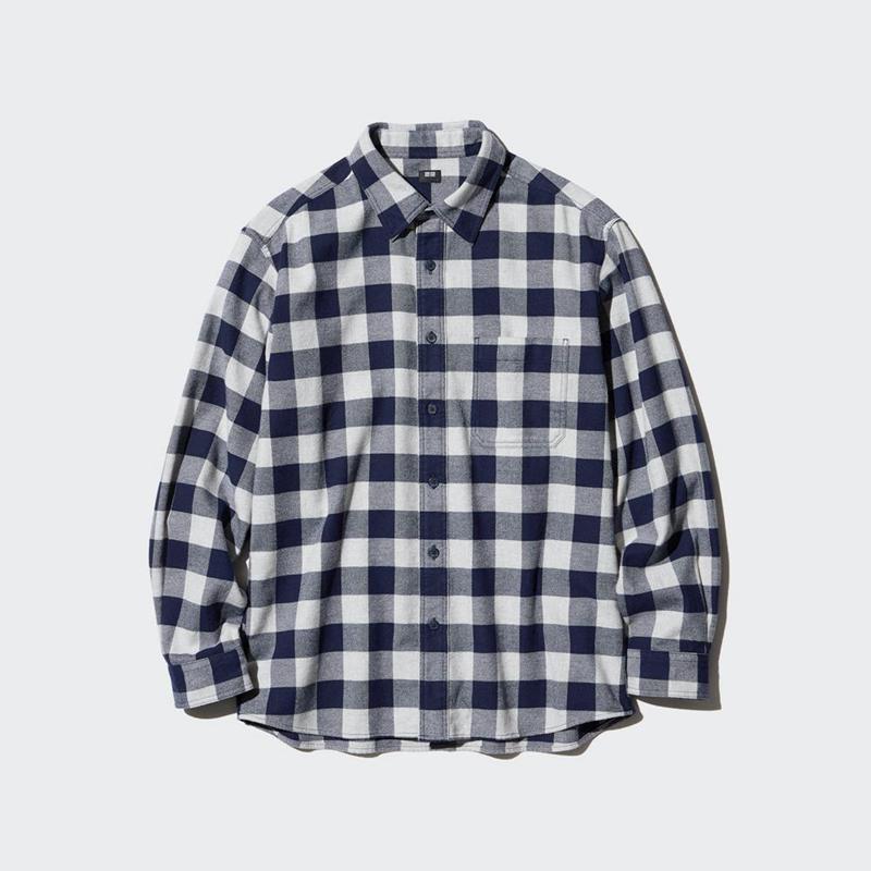 Uniqlo Flannel (Regular Collar, Check) Men Shirts Grey  US |  KUZV-59817