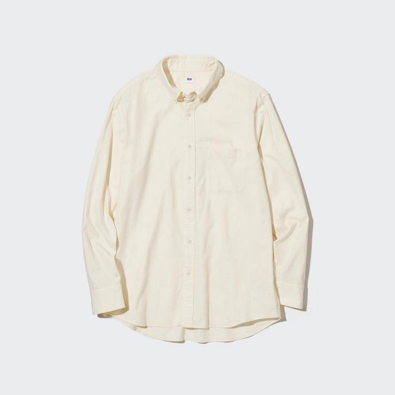 Uniqlo Flannel Regular Fit (Button-Down Collar) Men Shirts Off White  US |  DFIS-64389