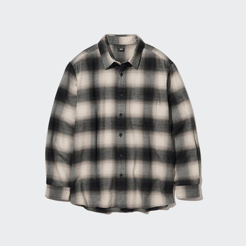 Uniqlo Flannel Regular Fit (Check, Regular Collar) Men Shirts Black  US |  SHOT-61375