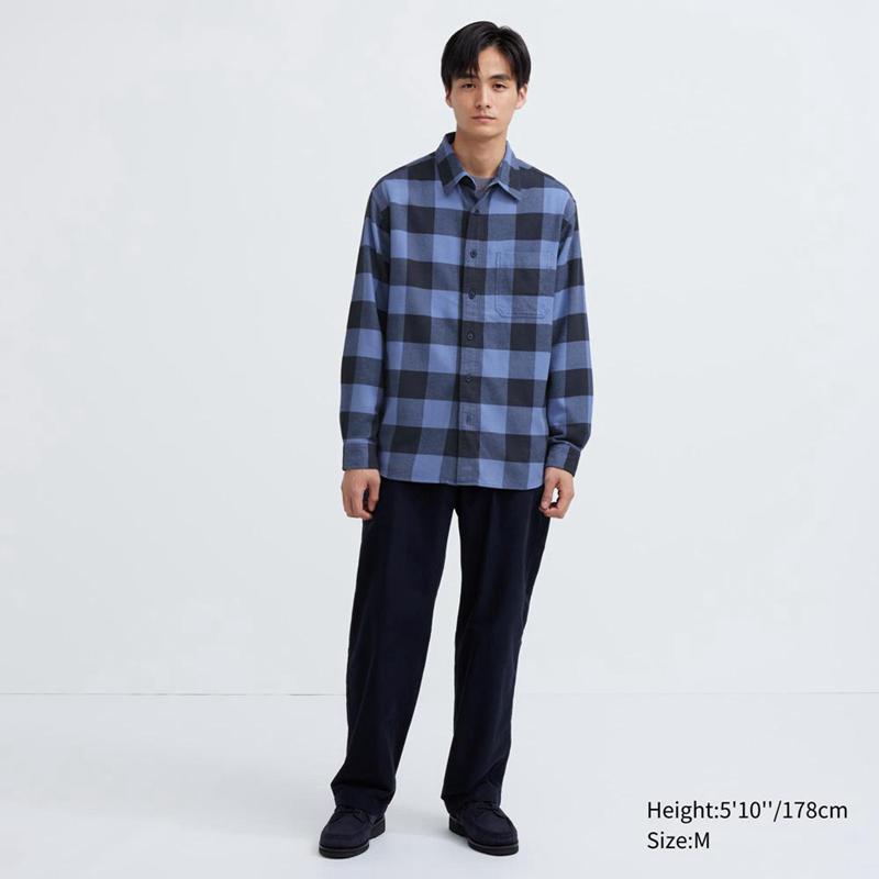 Uniqlo Flannel Regular Fit (Check, Regular Collar) Men Shirts Blue  US |  YIBA-48325