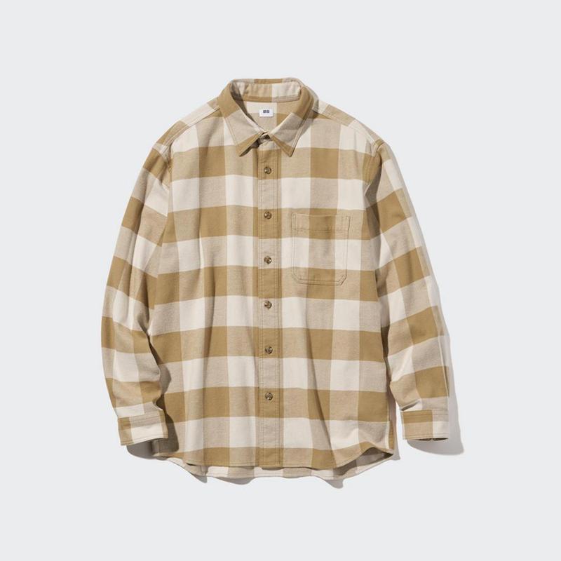 Uniqlo Flannel Regular Fit (Check, Regular Collar) Men Shirts Beige  US |  QRFW-04915