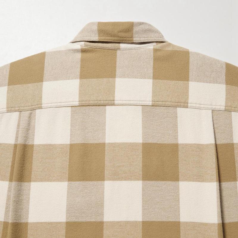 Uniqlo Flannel Regular Fit (Check, Regular Collar) Men Shirts Beige  US |  QRFW-04915