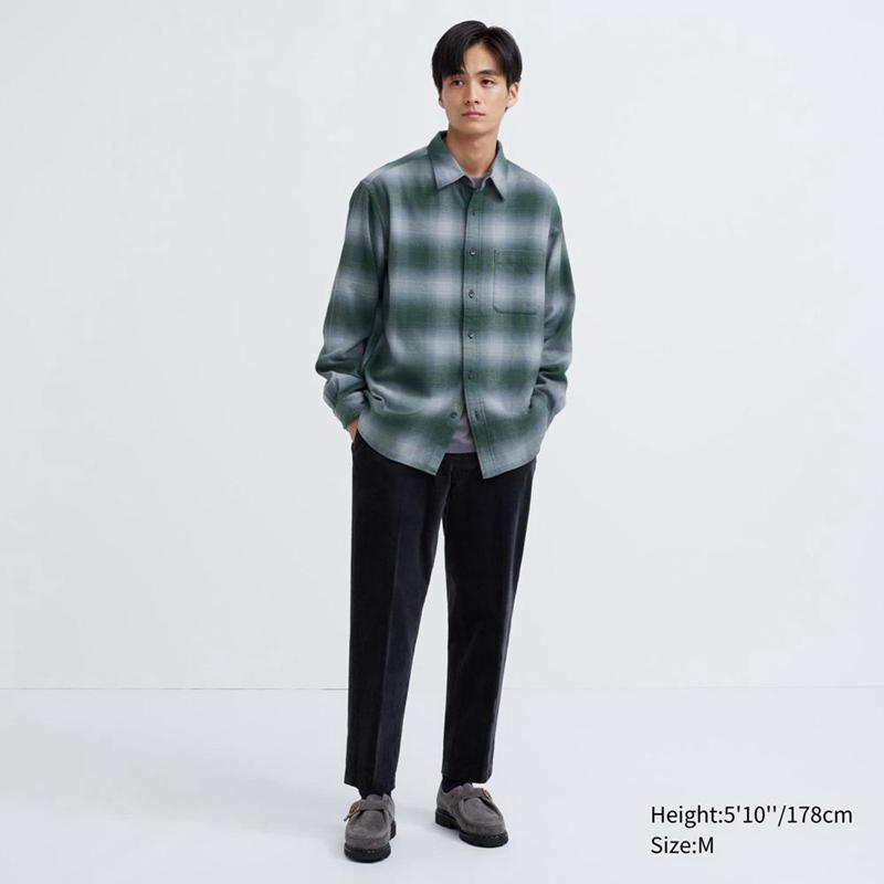 Uniqlo Flannel Regular Fit (Check, Regular Collar) Men Shirts Green  US |  YRNX-47906