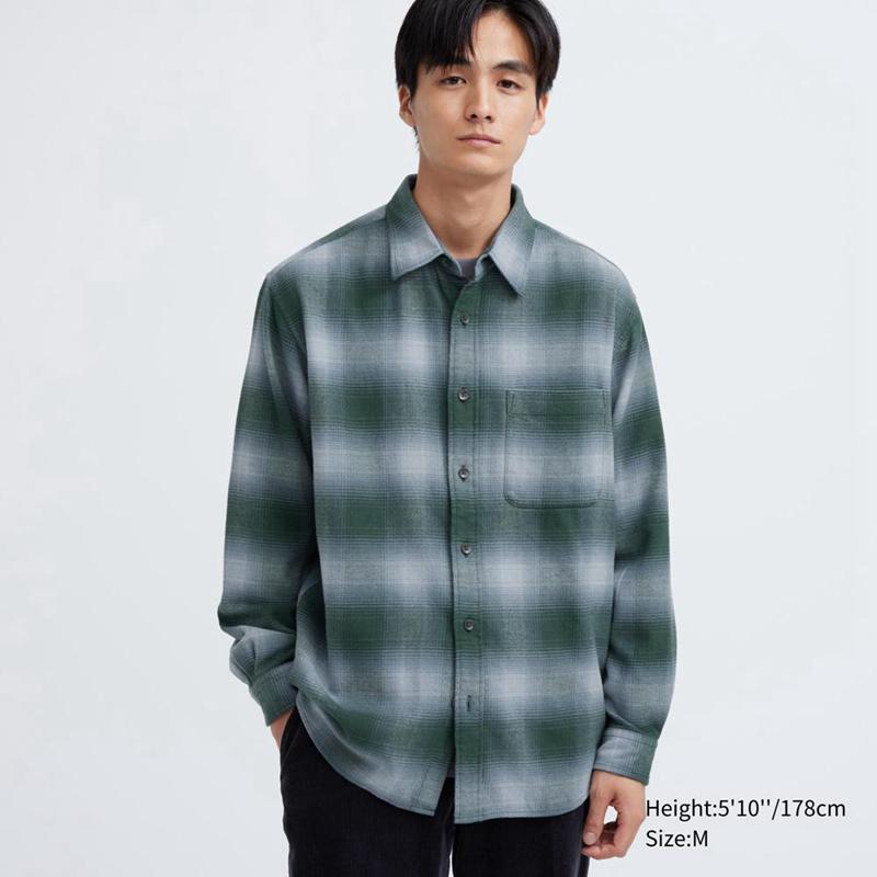 Uniqlo Flannel Regular Fit (Check, Regular Collar) Men Shirts Green  US |  YRNX-47906