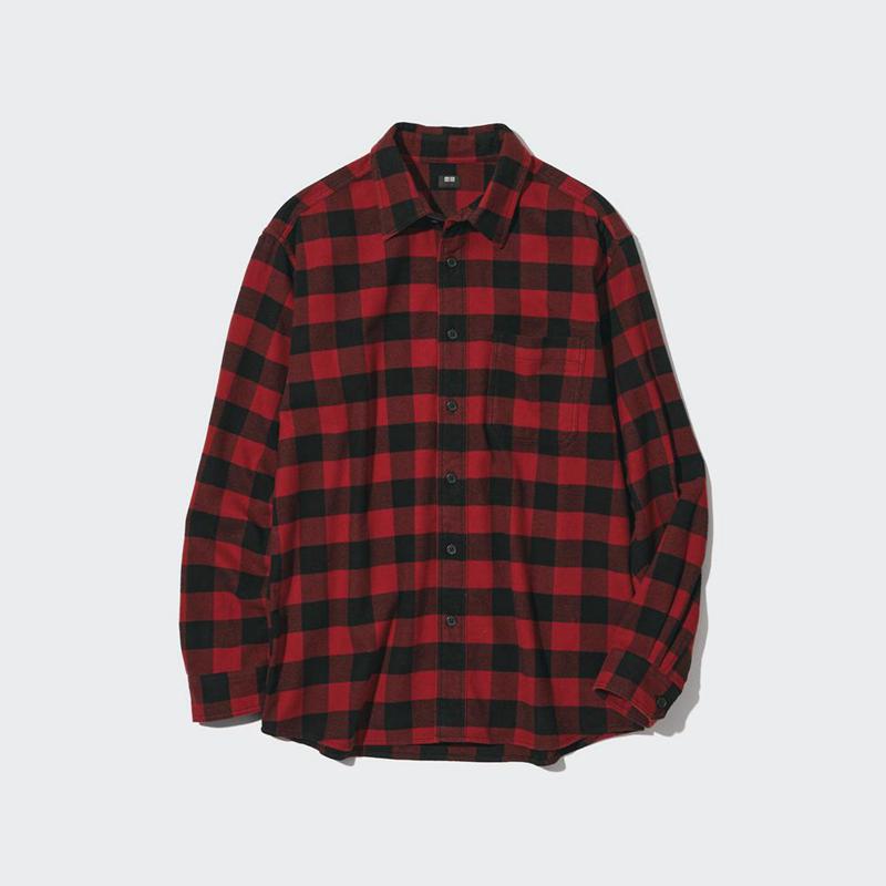 Uniqlo Flannel Regular Fit (Check, Regular Collar) Men Shirts Red  US |  KSAH-08612