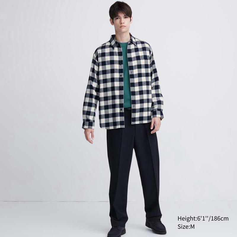 Uniqlo Flannel Regular Fit (Check, Regular Collar) Men Shirts Off White  US |  LDJB-04253