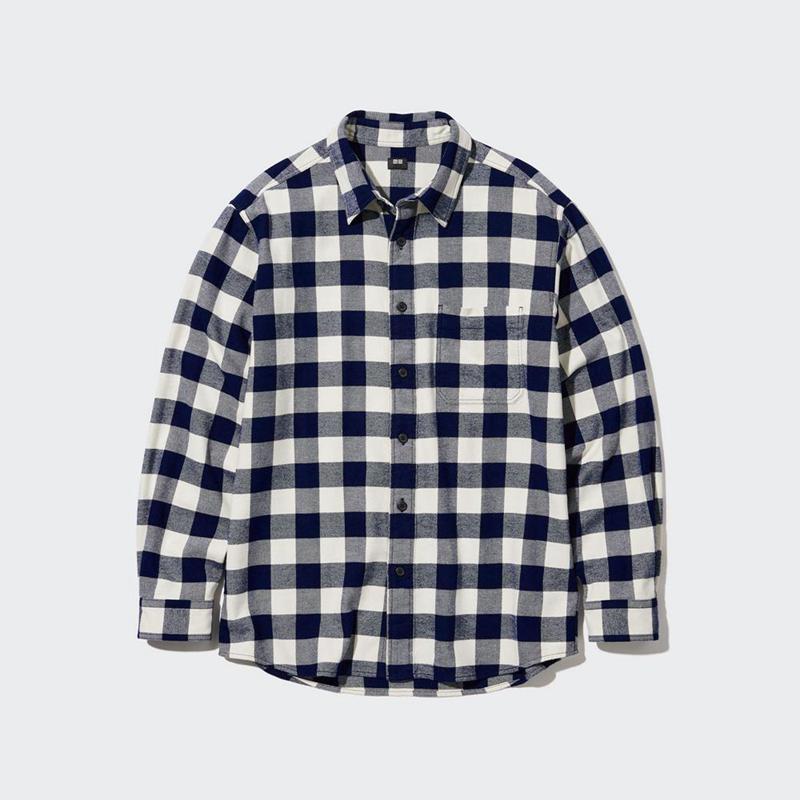 Uniqlo Flannel Regular Fit (Check, Regular Collar) Men Shirts Off White  US |  LDJB-04253