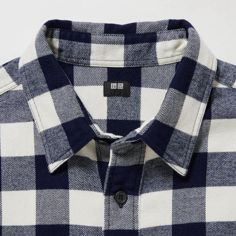 Uniqlo Flannel Regular Fit (Check, Regular Collar) Men Shirts Off White  US |  LDJB-04253