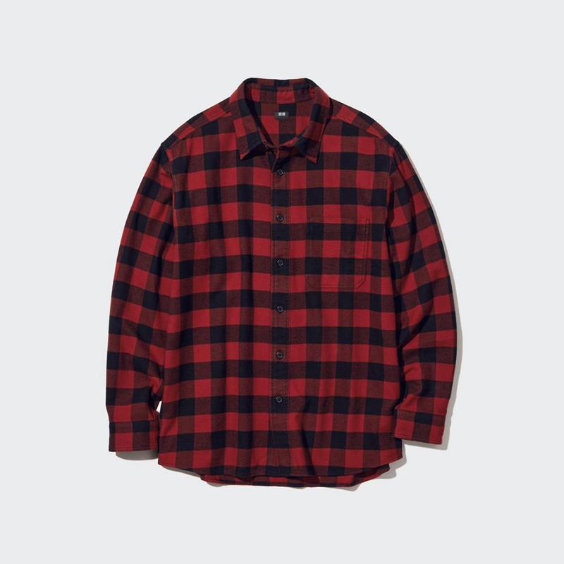 Uniqlo Flannel Regular Fit (Check, Regular Collar) Men Shirts Red  US |  UZQW-53728