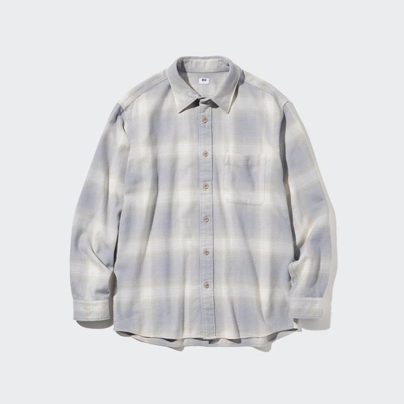 Uniqlo Flannel Regular Fit (Check, Regular Collar) Men Shirts Grey  US |  VTLP-54837