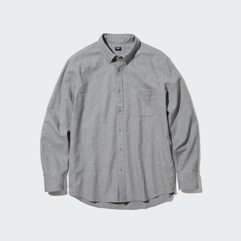 Uniqlo Flannel Regular Fit (Regular Collar) Men Shirts Grey  US |  ZBEF-95078