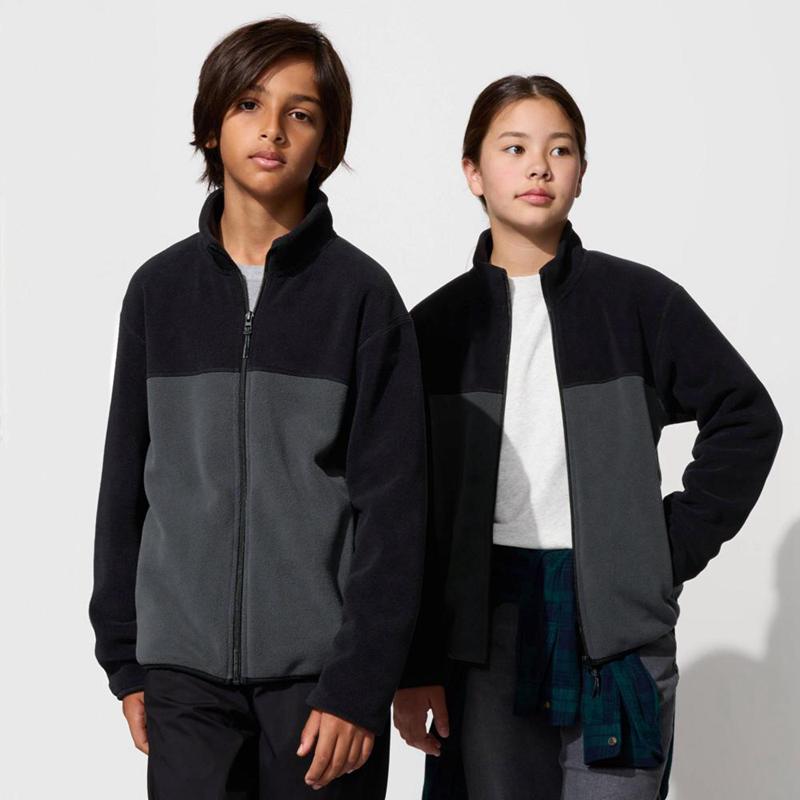 Uniqlo Fleece Full-Zip (Colour Block) Kids\' Jackets Black  US |  BGWT-04685