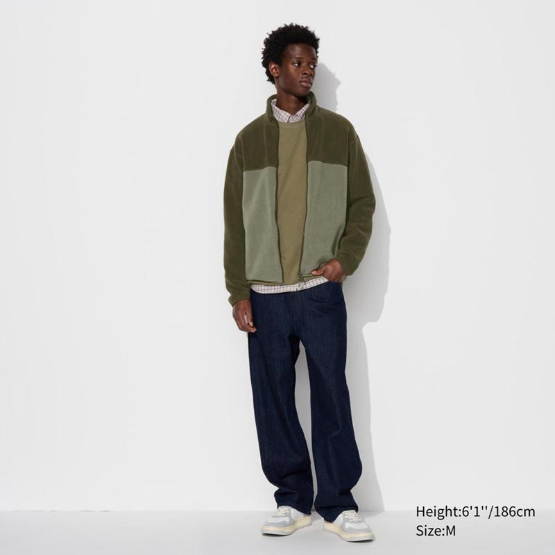 Uniqlo Fleece Full-Zip (Colour Block) Men Jackets Olive  US |  UYGQ-68314