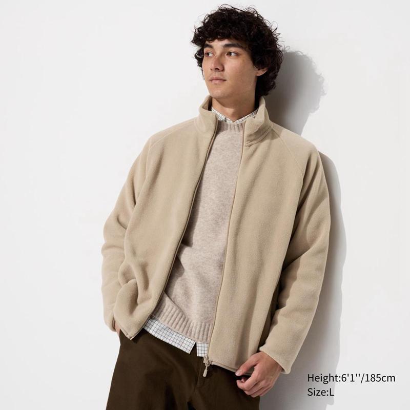 Uniqlo Fleece Full-Zip Men Jackets Beige  US |  GTFO-82091