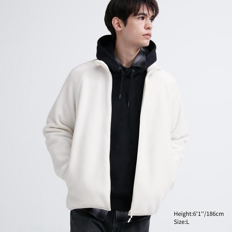 Uniqlo Fleece Full-Zip Men Jackets Off White  US |  SBJM-56219