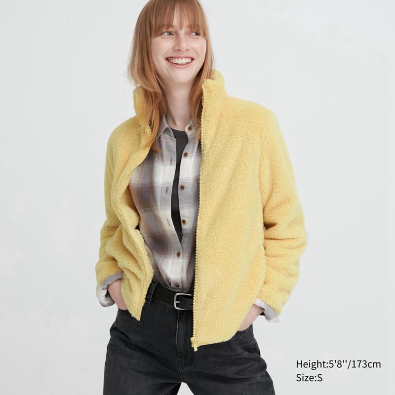 Uniqlo Fluffy Fleece Zipped Women Jackets Yellow  US |  WKBS-92673