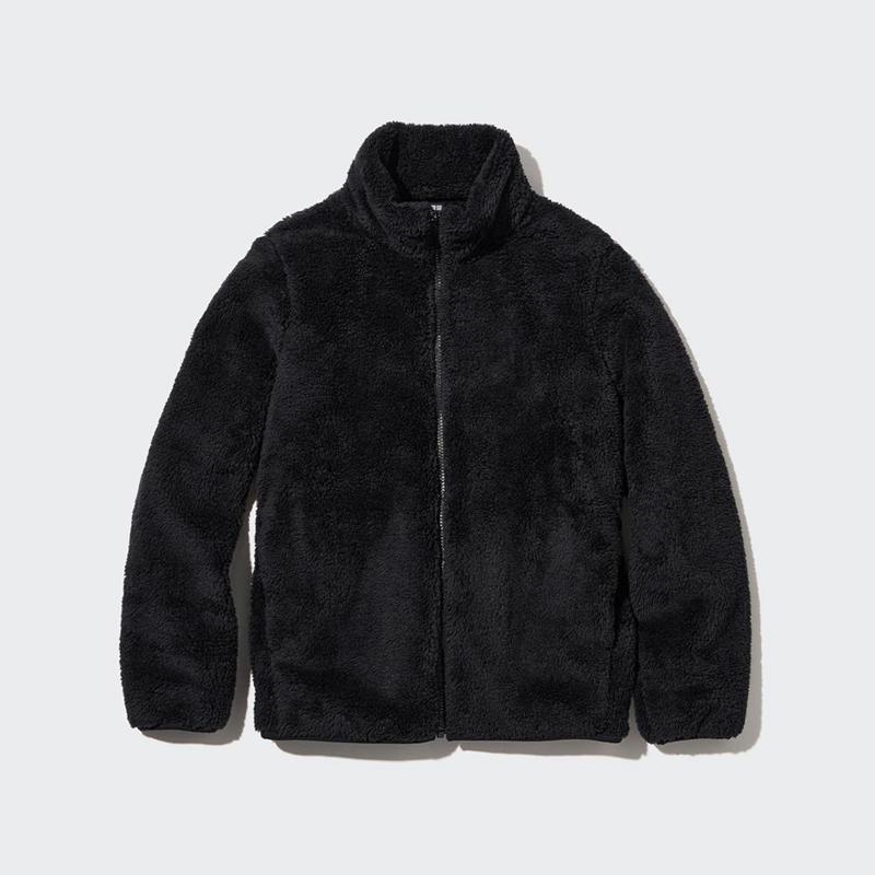 Uniqlo Fluffy Fleece Zipped Women Jackets Black  US |  ILEB-81037