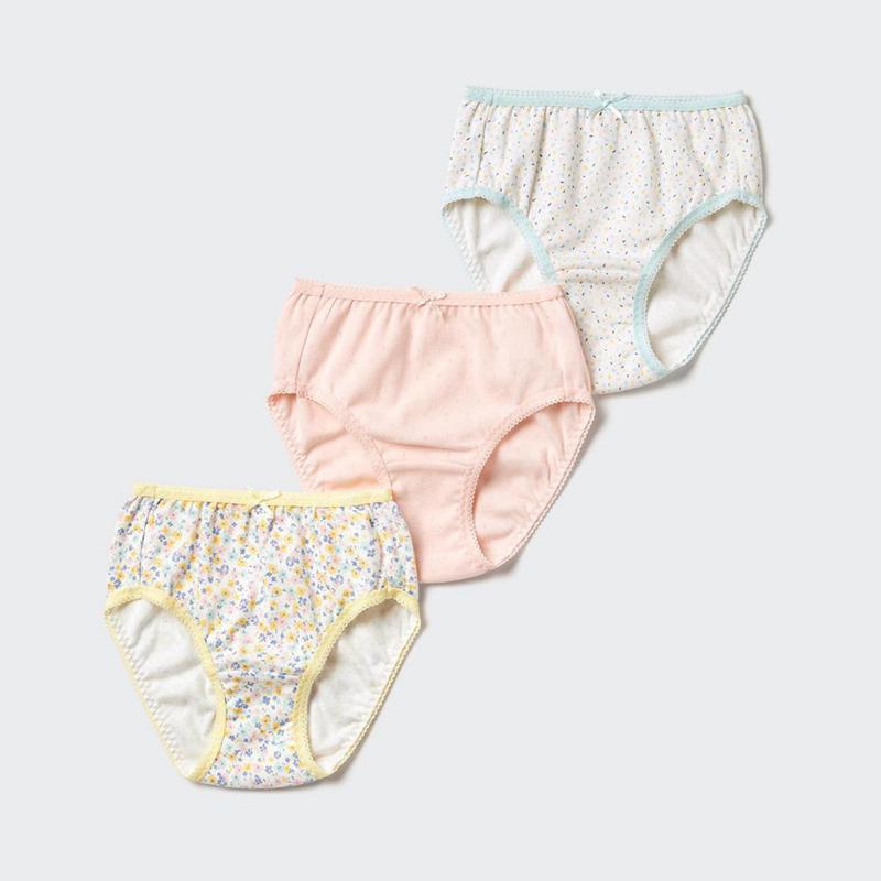 Uniqlo Girls Cotton (Flowers, 3 Pairs) Kids\' Briefs Off White  US |  BALU-20183