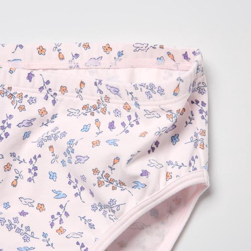 Uniqlo Girls Cotton Stretch (Flowers, 3 Pairs) Kids' Briefs Light Purple  US |  DZPQ-42017