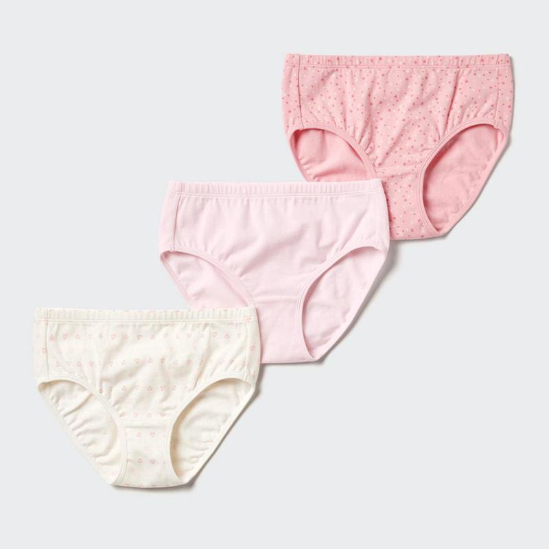 Uniqlo Girls Cotton Stretch (Hearts, 3 Pairs) Kids\' Briefs Pink  US |  EIPK-39167