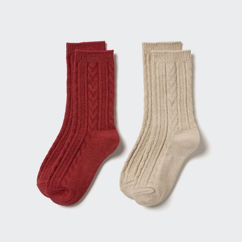 Uniqlo Girls HEATTECH (Cable, 2 Pairs) Kids\' Socks Red  US |  EMRF-86057