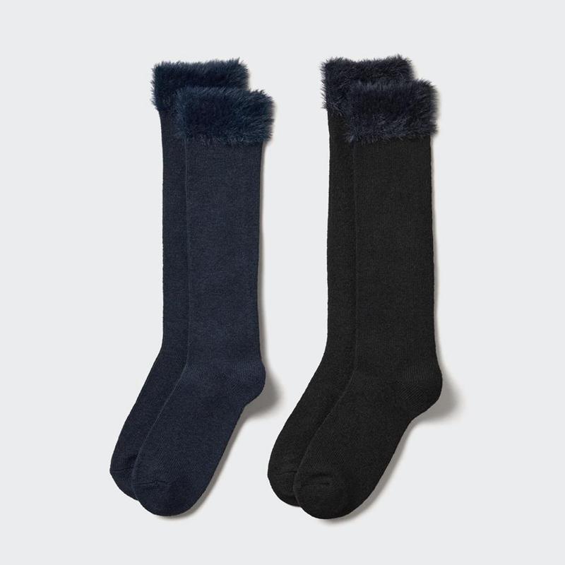 Uniqlo Girls HEATTECH High (Shaggy, 2 Pairs) Kids\' Socks Navy  US |  ADMU-05179